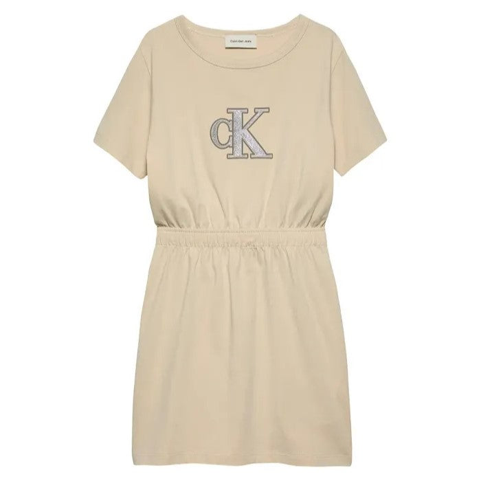 CALVIN KLEIN dress with back neckline and glitter logo beige 4 years - 16 years