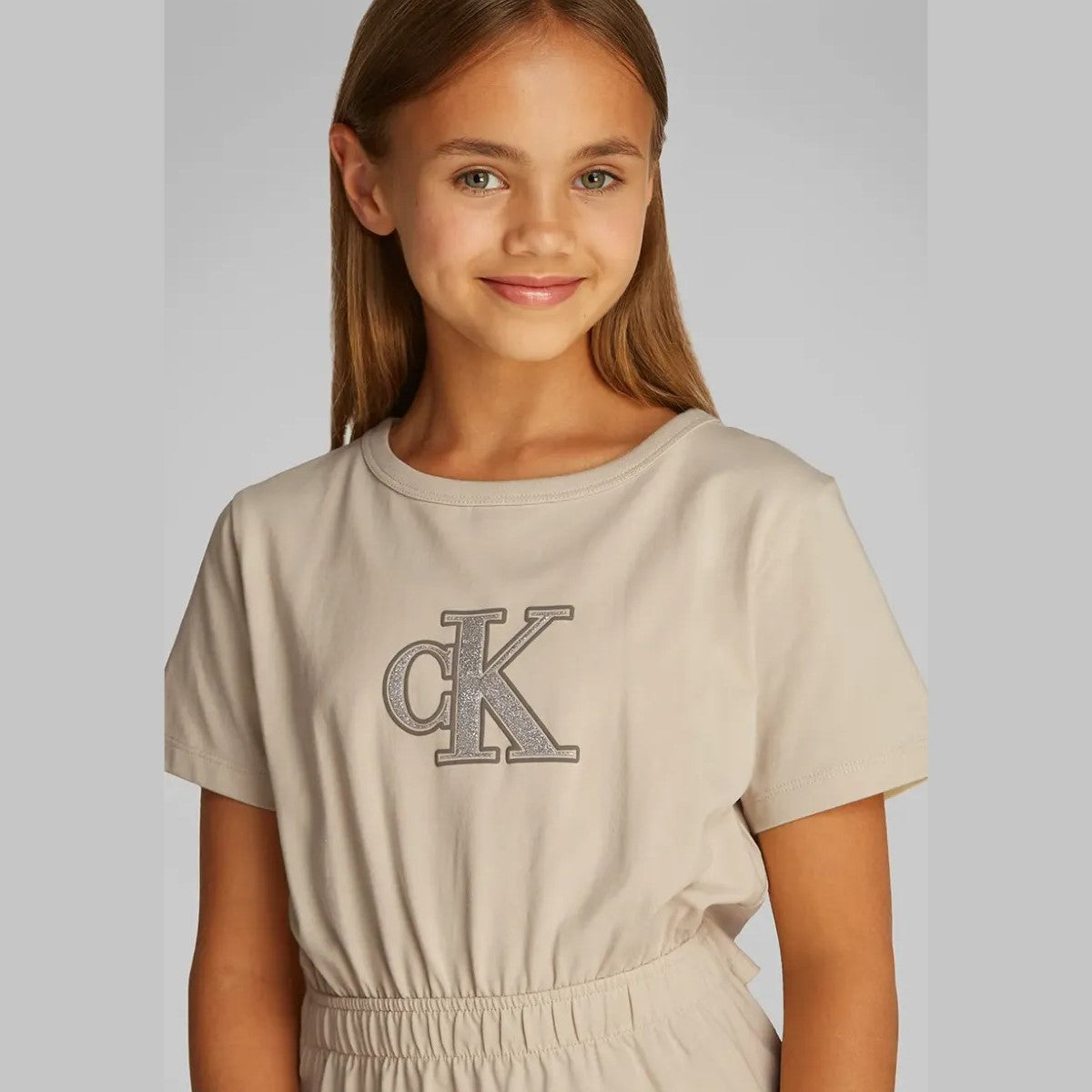 CALVIN KLEIN dress with back neckline and glitter logo beige 4 years - 16 years