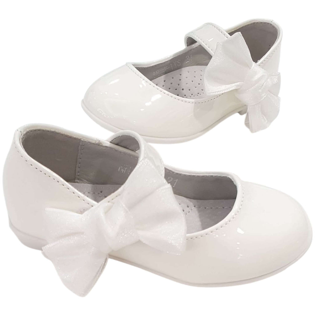 Ballerina in vernice bianca con fiocco dal 20 al 30