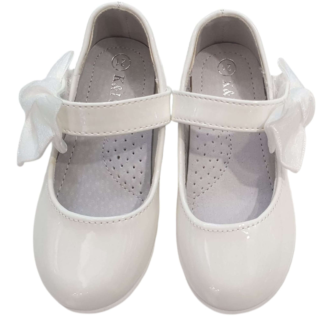 Ballerina in vernice bianca con fiocco dal 20 al 30