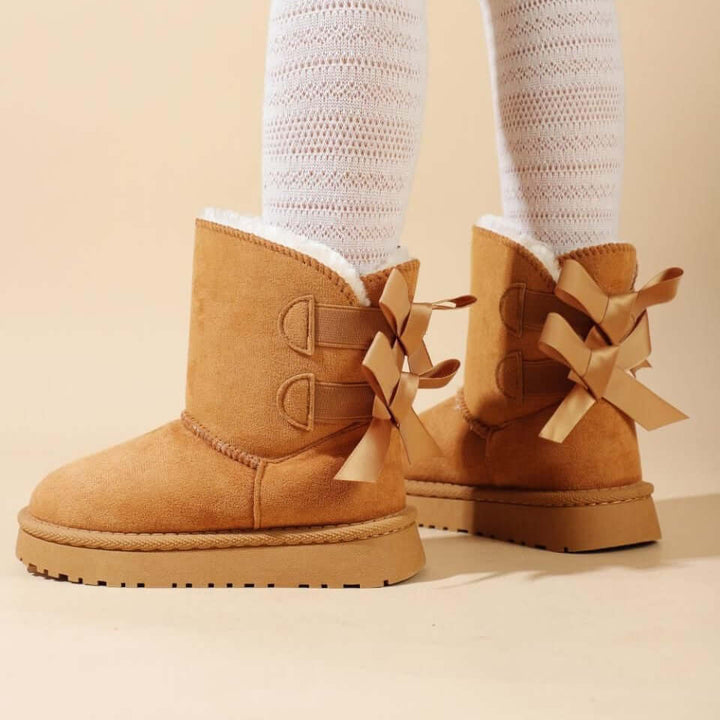 Stivali KS by SOFIA con ecopelliccia e fiocchi sul retro camel 25-36