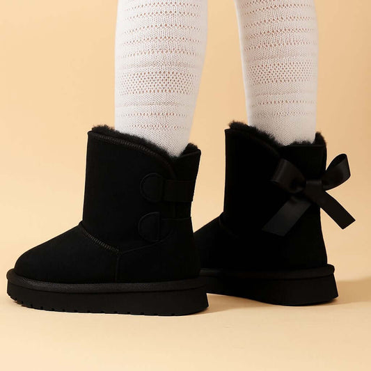 Botines KS by SOFIA con pelo sintético y lazo en la parte trasera negro 21-24