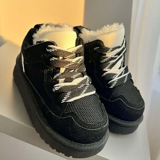 Scarpe KS by Sofia con laccio ed ecopelliccia nero 25 - 36