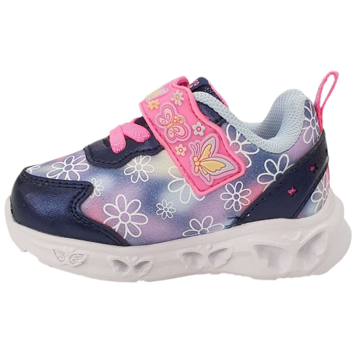 Scarpe GIARDINO D'ORO con luci farfalle blu 20 - 25, ecopelle, chiusura elastica e velcro, fondo in gomma.