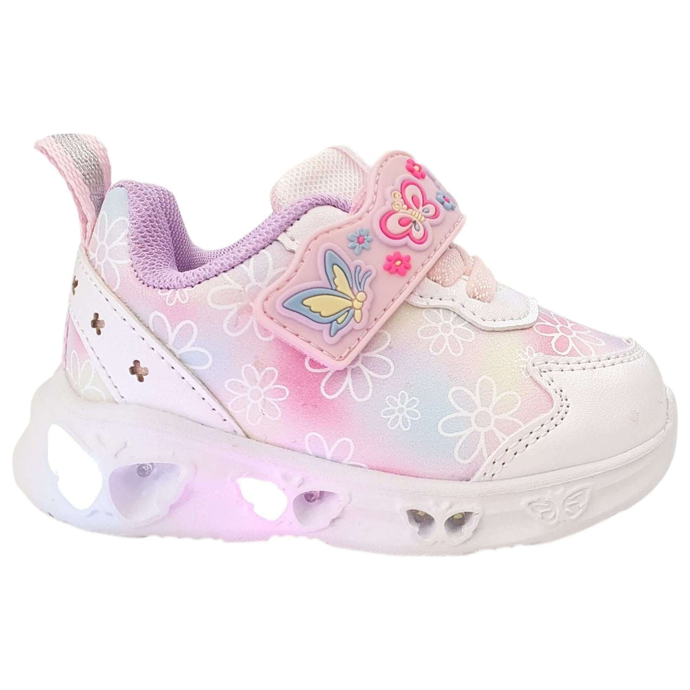 Scarpe GIARDINO D'ORO con luci farfalle bianca in ecopelle 20 - 25, scarpe magiche LED per bambine.
