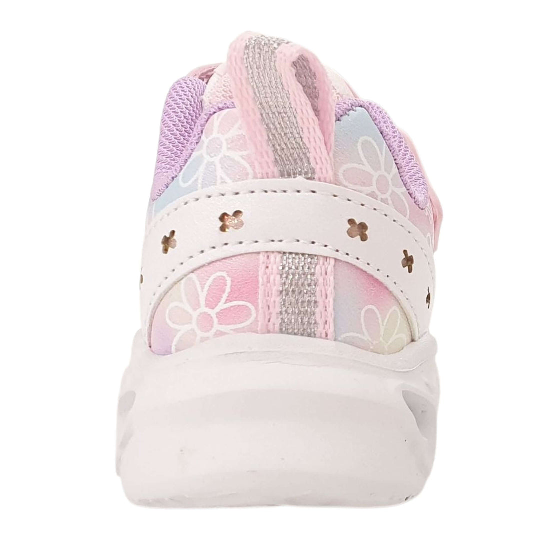 Scarpe GIARDINO D'ORO con luci farfalle bianca in ecopelle 20 - 25 vista posteriore con design floreale.