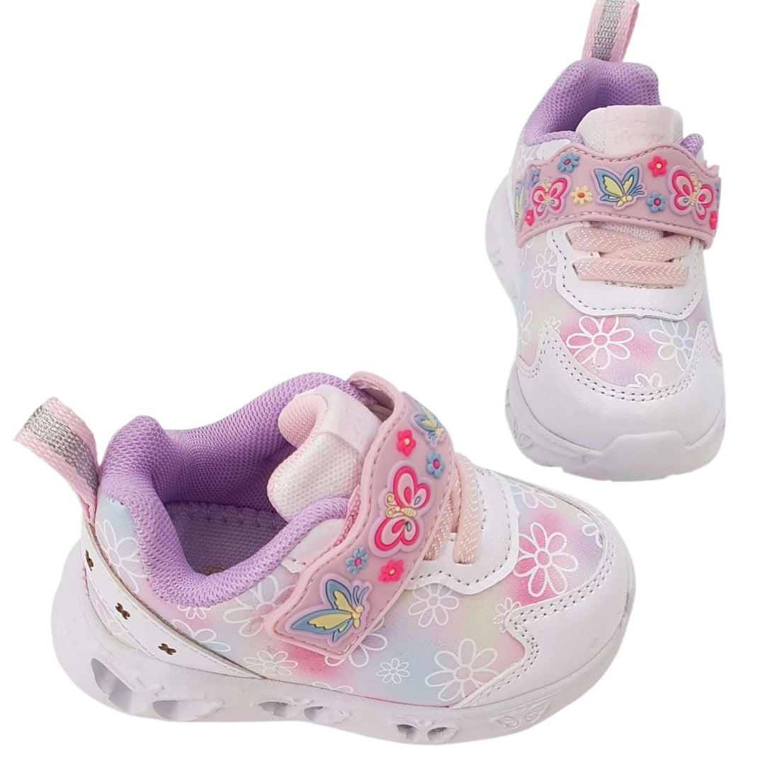 Scarpe GIARDINO D'ORO con luci farfalle bianca in ecopelle 20 - 25, con design colorato e decorazioni farfalle.