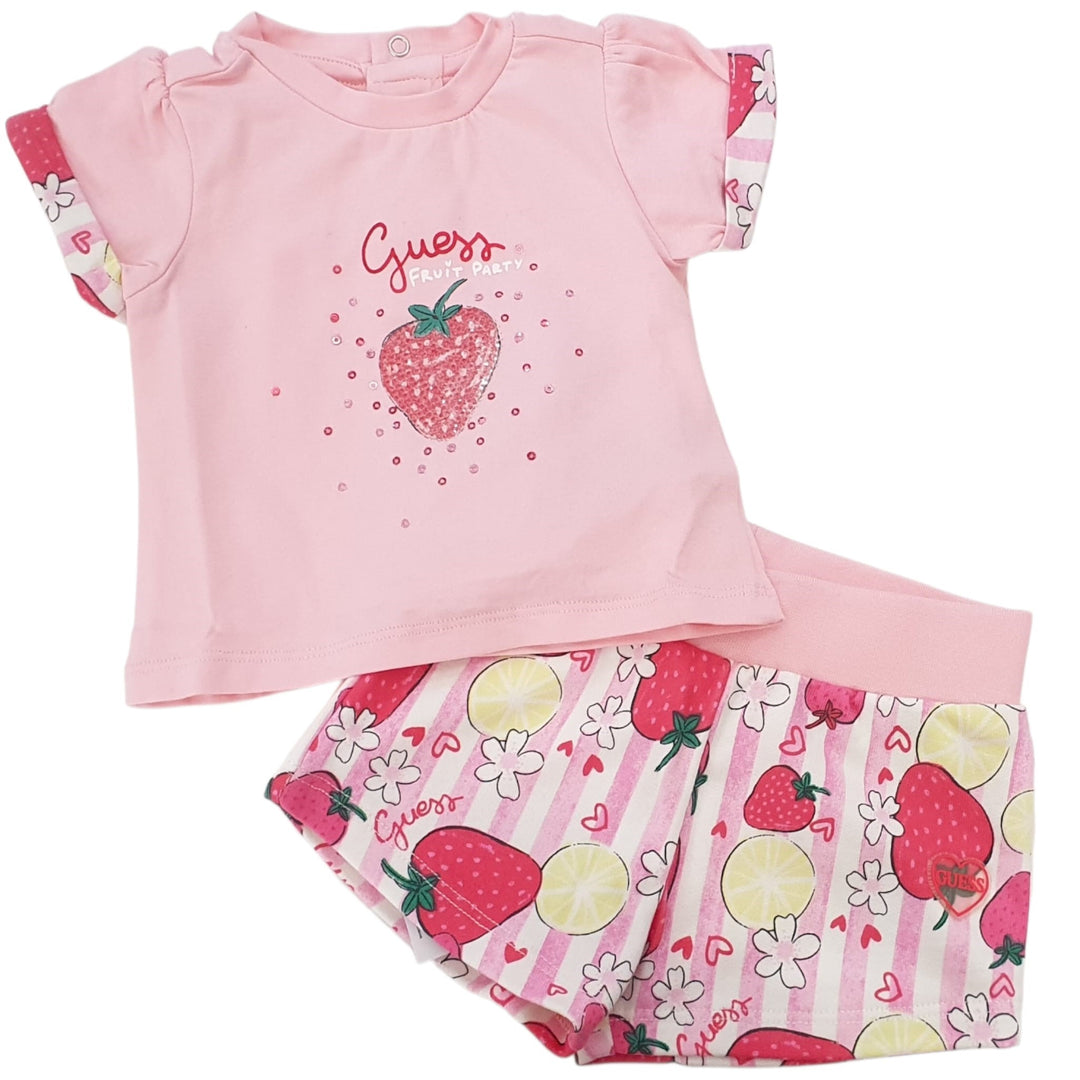 GUESS baby girl outfit with pink strawberry theme t-shirt and shorts 3 months - 24 months