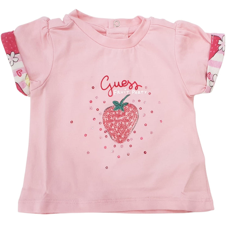 GUESS baby girl outfit with pink strawberry theme t-shirt and shorts 3 months - 24 months