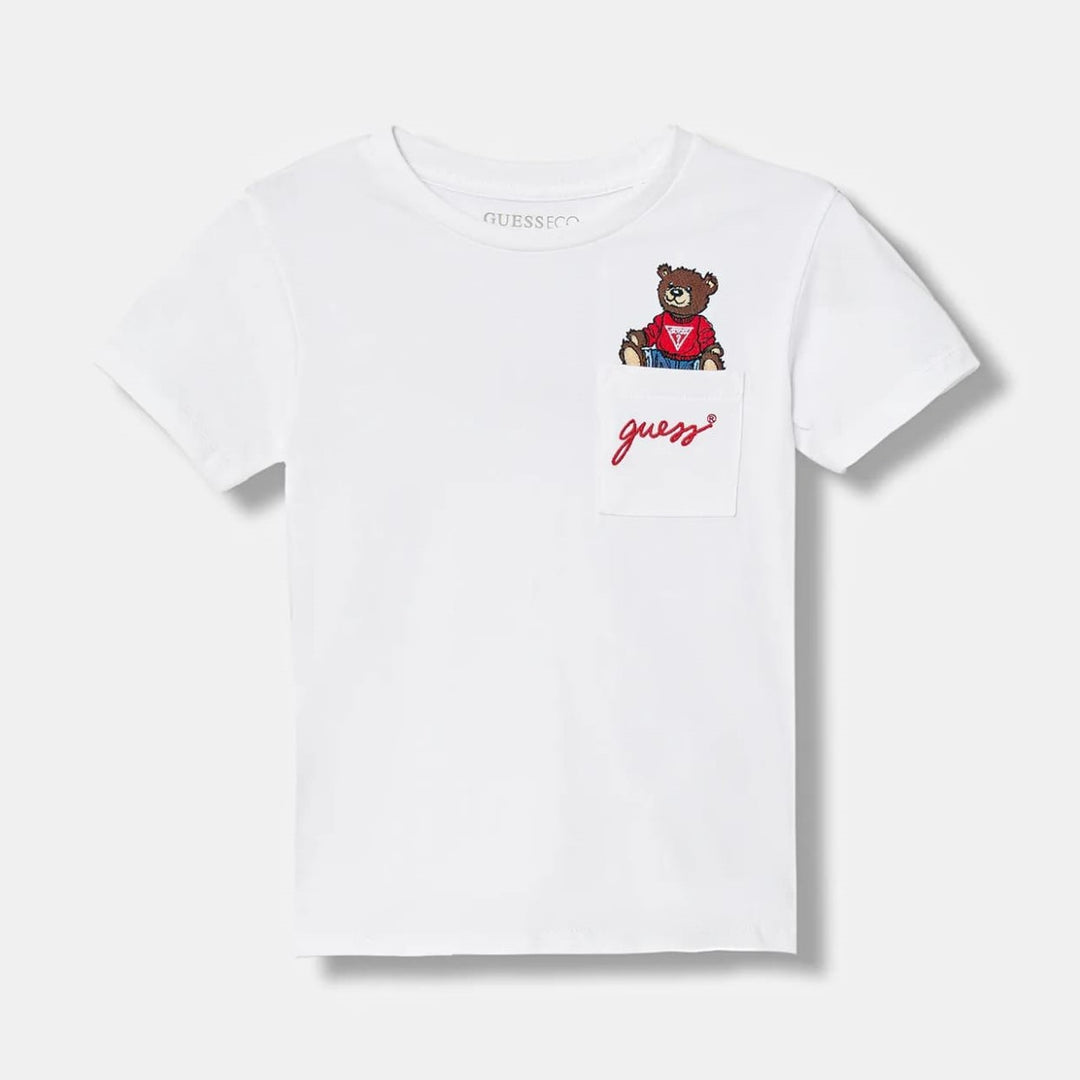 T-shirt GUESS bianca con orsetto nel taschino 3/6 mesi - 7 anni