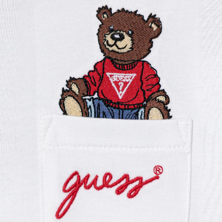 T-shirt GUESS bianca con orsetto nel taschino 3/6 mesi - 7 anni