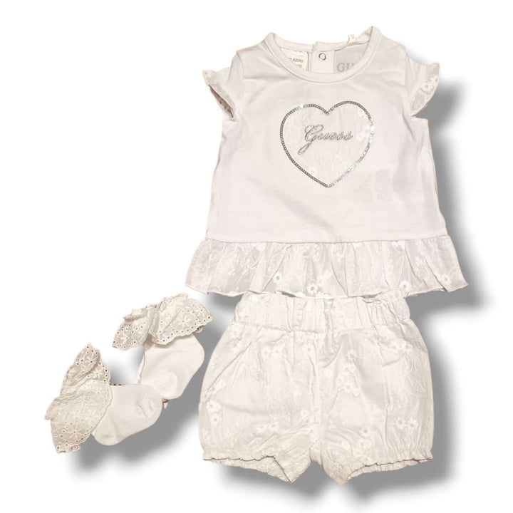 Completo GUESS T-shirt , pantaloncino e calzini con scatola regalo 3 mesi - 12 mesi