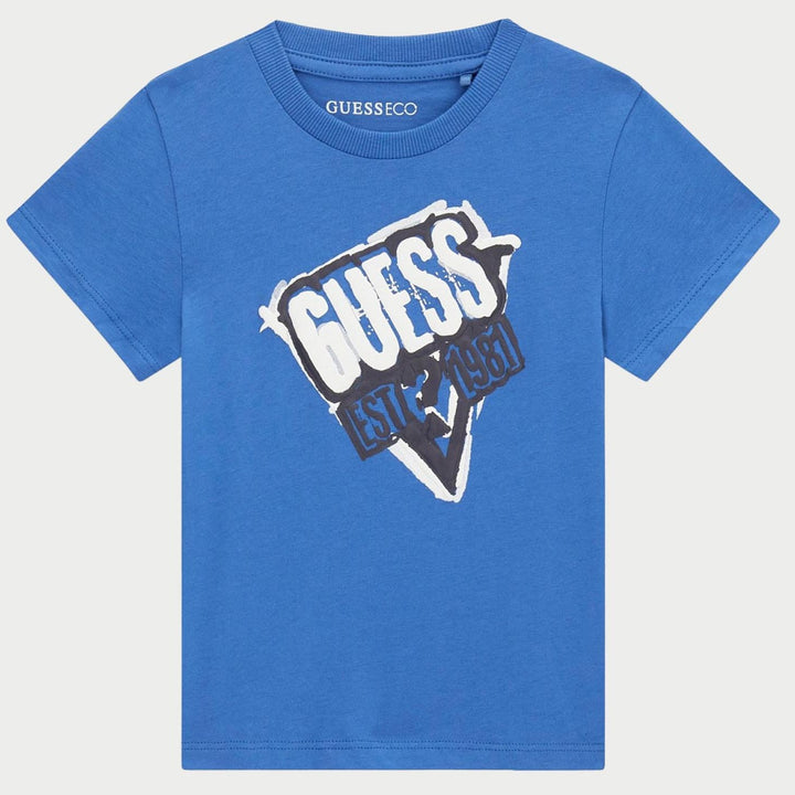 T-shirt GUESS bluette con logo istituzionale 3 mesi - 7 anni