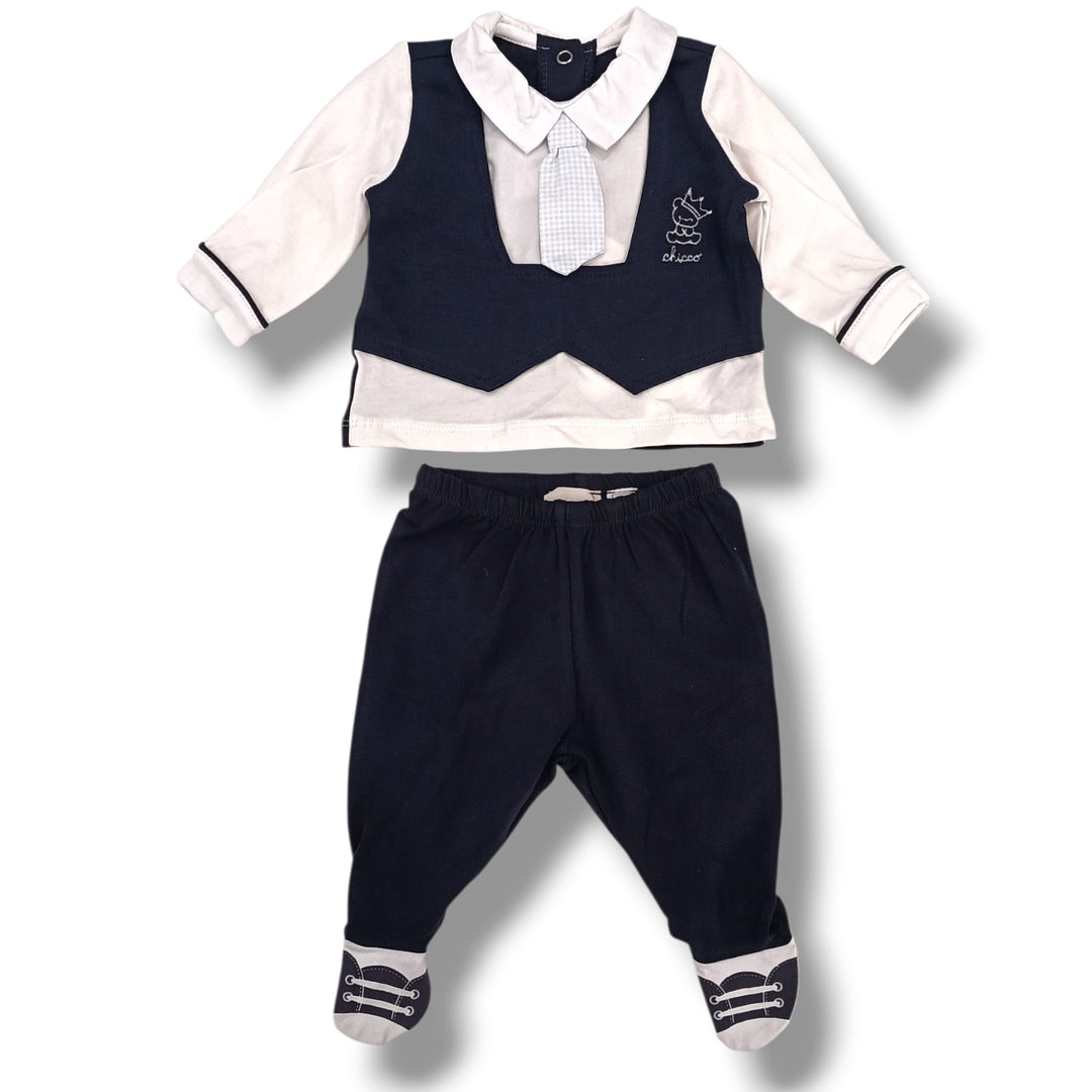 Completo CHICCO in cotone da neonato con cravattino removibile 1 mese - 6 mesi