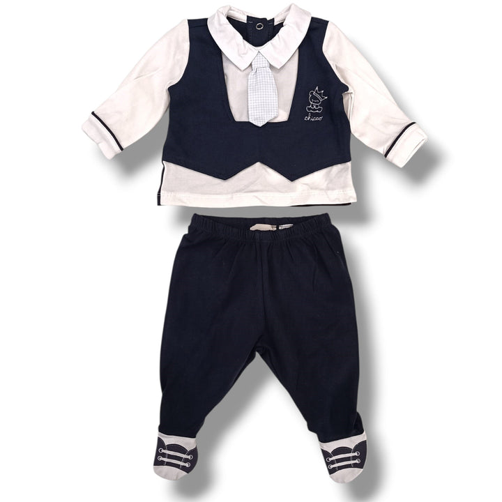 Completo CHICCO in cotone da neonato con cravattino removibile 1 mese - 6 mesi