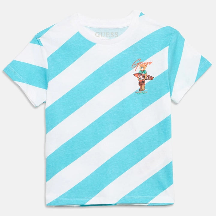 GUESS light blue white patterned t-shirt with iconic teddy bear 3/6 months - 7 years