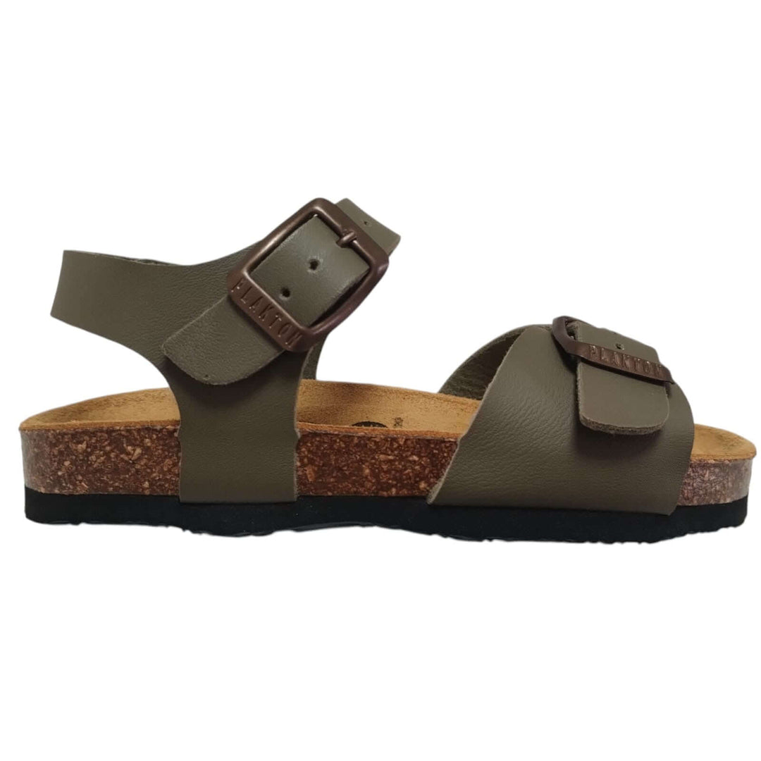 Sandali PLAKTON Verde Militare Bambino e Bambina | Pelle Memory Cushion dal 24 al 35