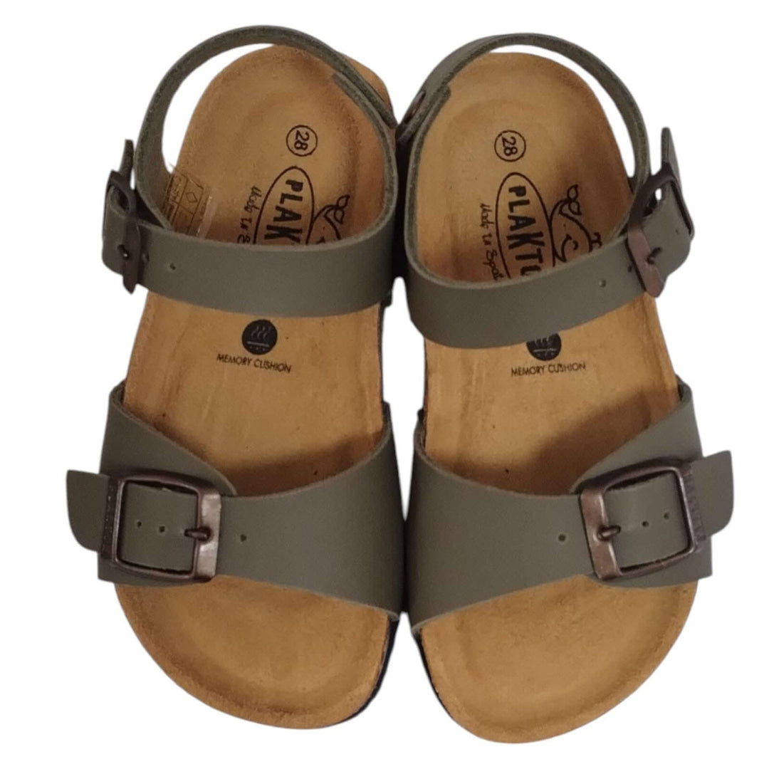 Sandali PLAKTON Verde Militare Bambino e Bambina | Pelle Memory Cushion dal 24 al 35