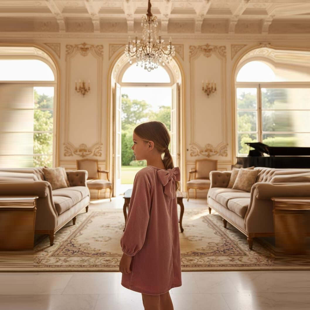 Vestido MAYORAL em veludo rosa com laço nas costas 2 anos - 10 anos