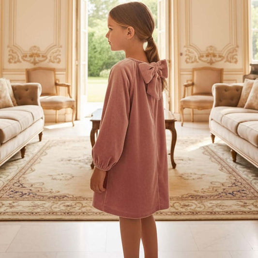 Abito MAYORAL in velluto rosa con fiocco sul retro 2 anni - 10 anni