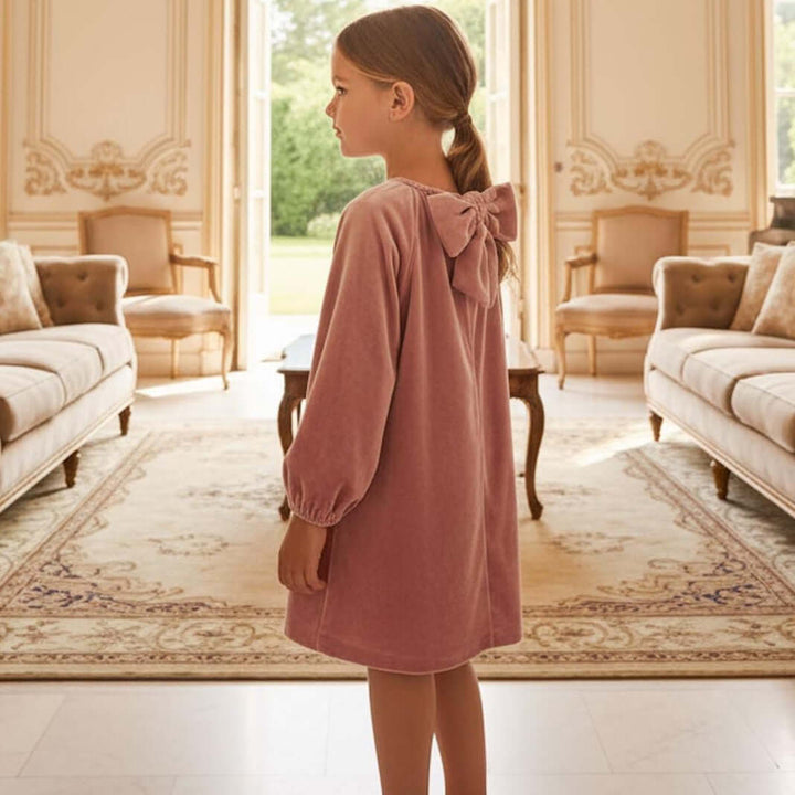 Vestido MAYORAL em veludo rosa com laço nas costas 2 anos - 10 anos