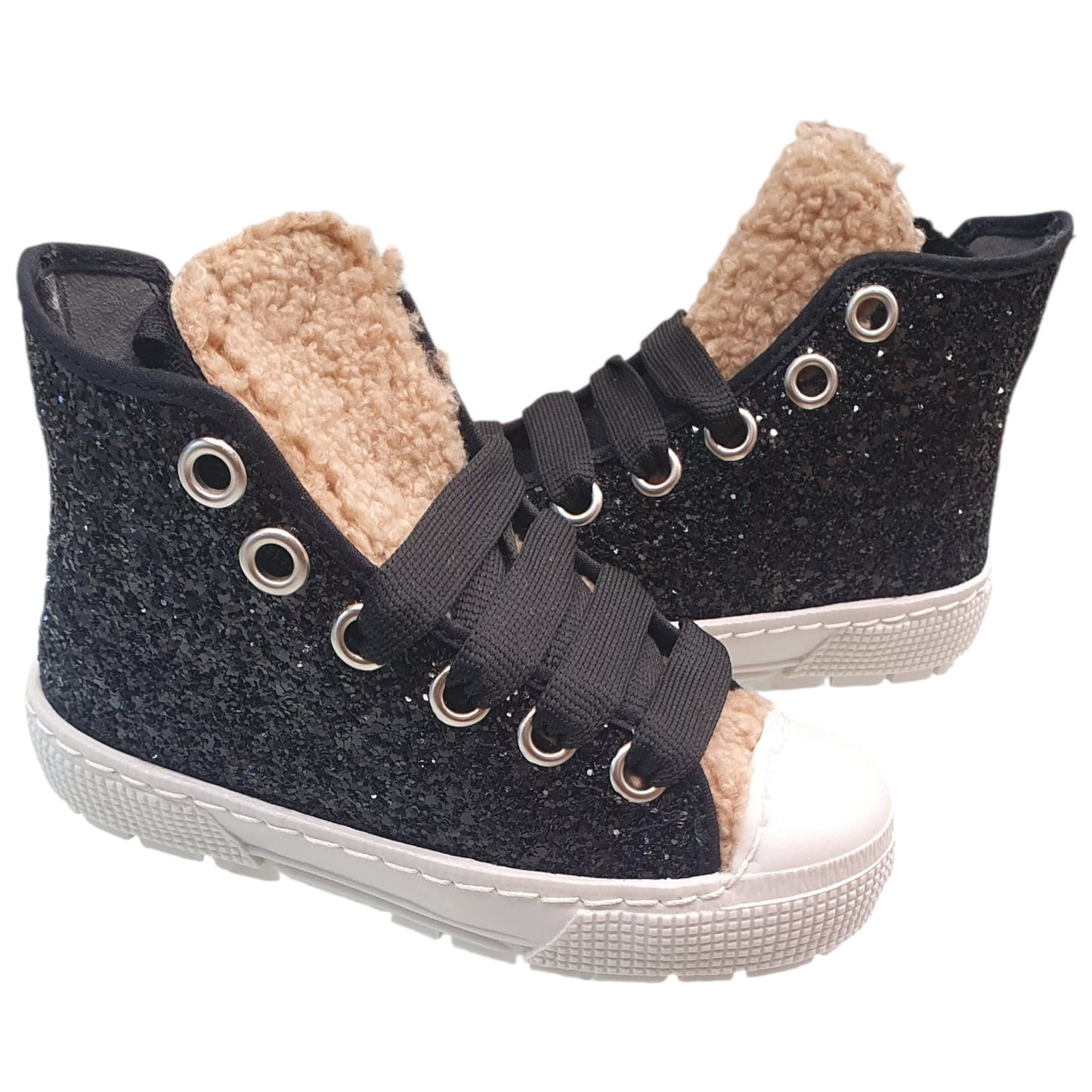 Scarpe SPINDOCTOR glitter nero e teddy beige MADE IN ITALY 24-35