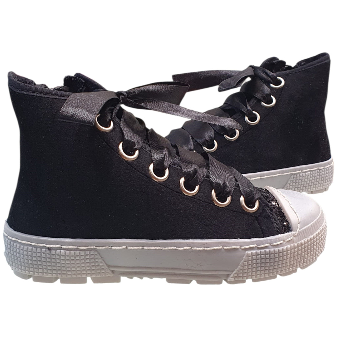 SPINDOCTOR black velvet and glitter shoes with satin laces MADE IN ITALY 24 - 35
