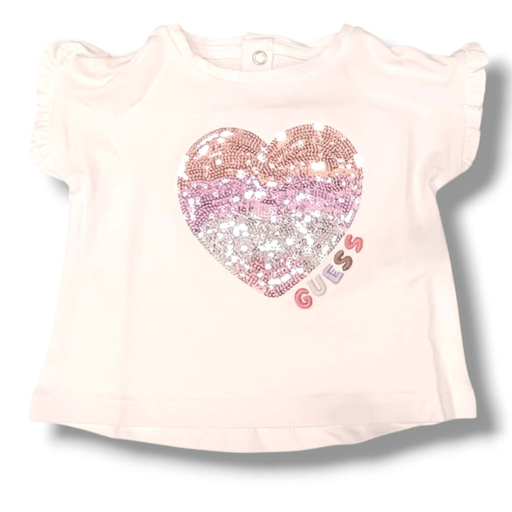 Completo GUESS neonata t-shirt cuore paillettes e shorts rosa  0 mesi - 24 mesi