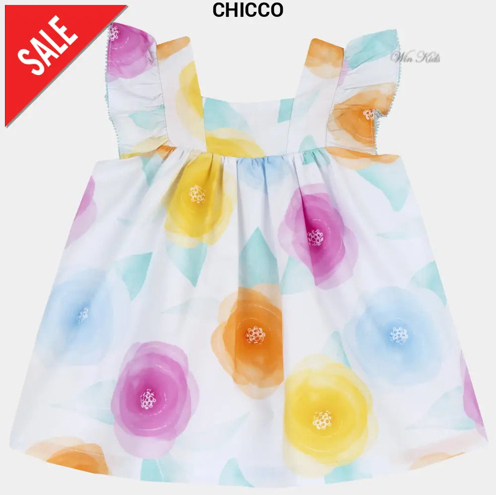 Abito CHICCO bambina bianco con stampe multicolor dalla 3mesi alla 2anni Abiti