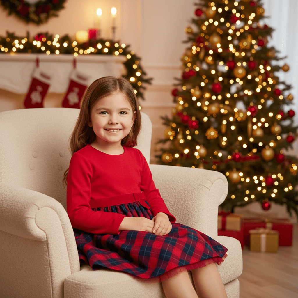 Abito CHICCO rosso scozzese Natale - Bambina