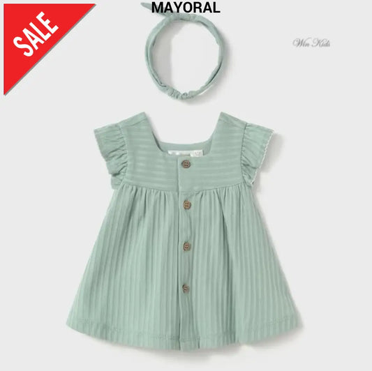 Abito e Fascia MAYORAL verde in cotone da neonata Abiti