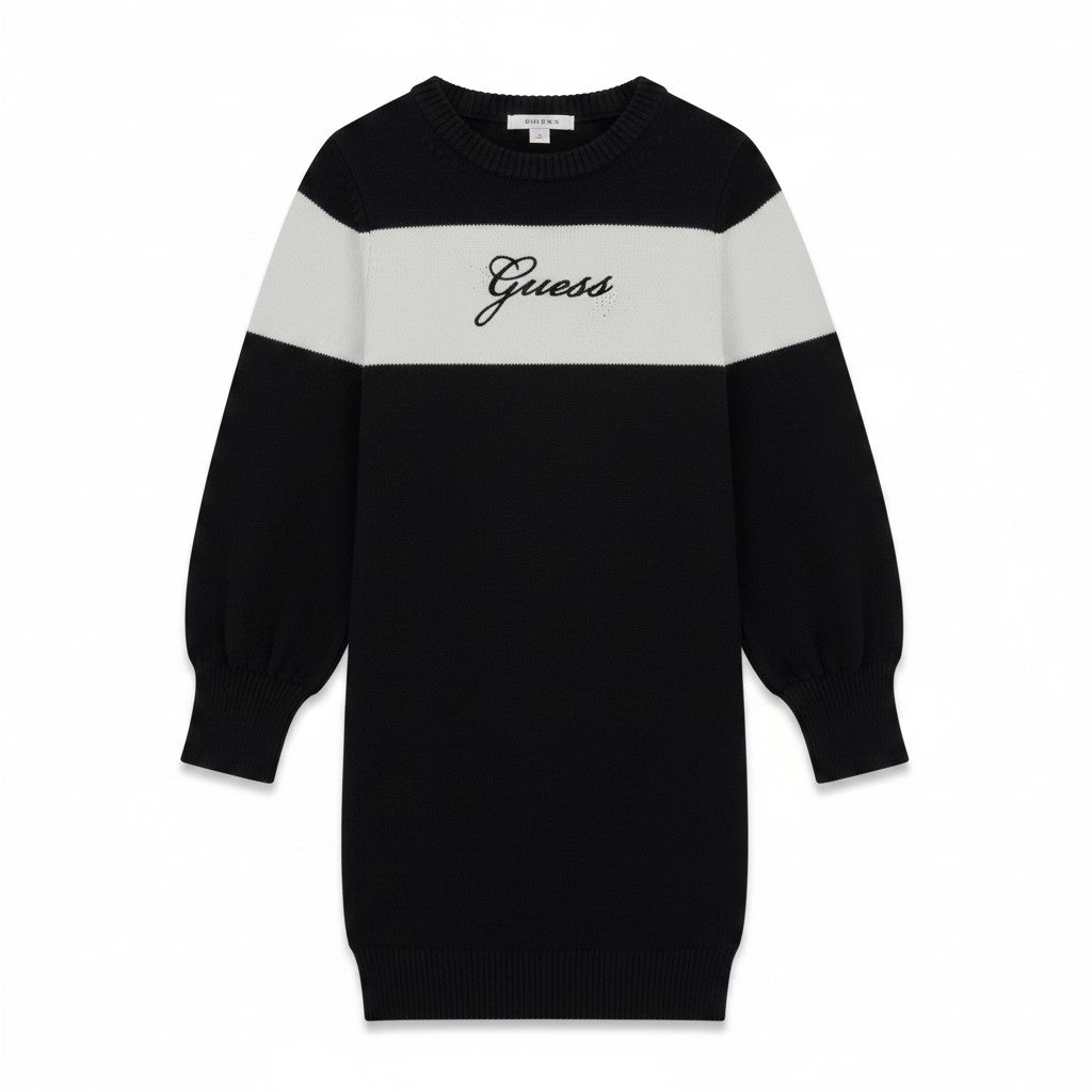 Black and white GUESS dress with embroidered logo from size 8 years to 16 years