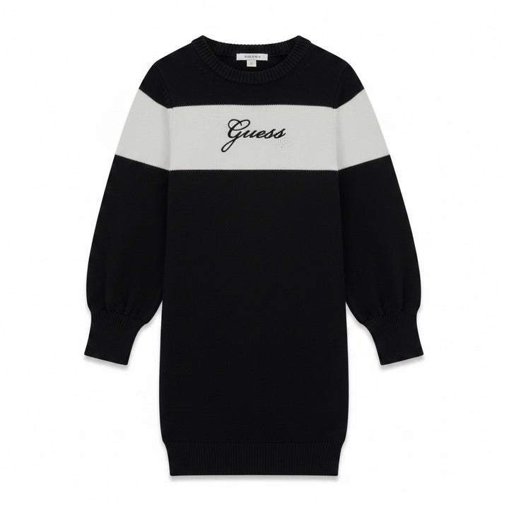 Black and white GUESS dress with embroidered logo from size 8 years to 16 years