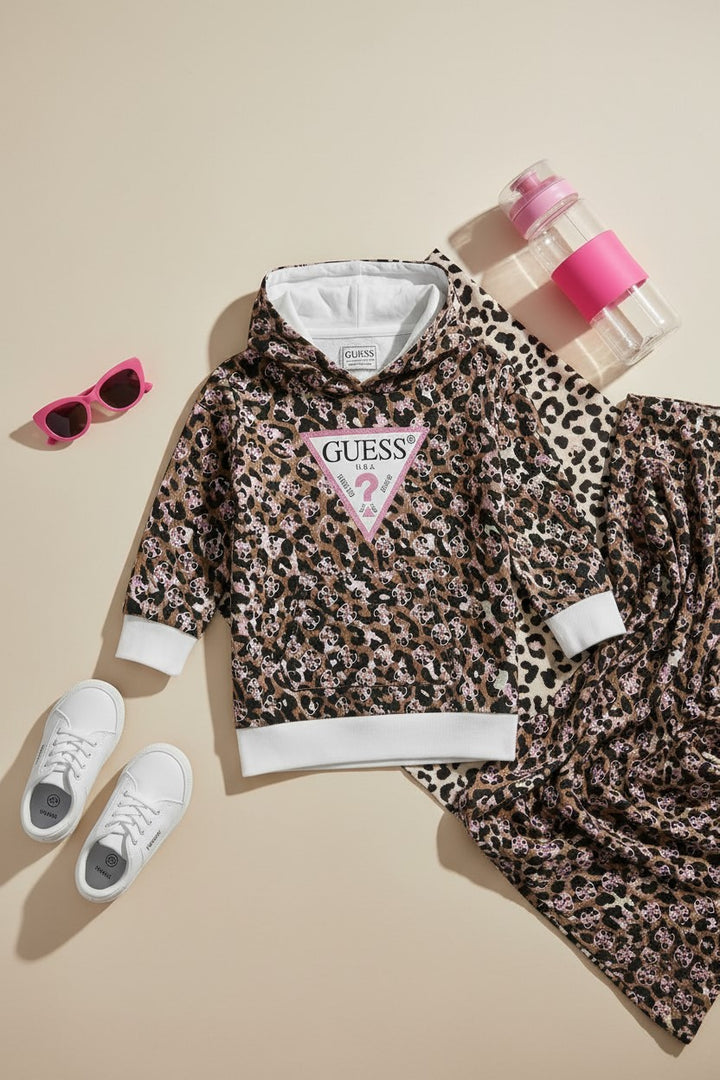 Vestido Guess com capuz estampado animal logo do tamanho 2 anos ao 7 anos