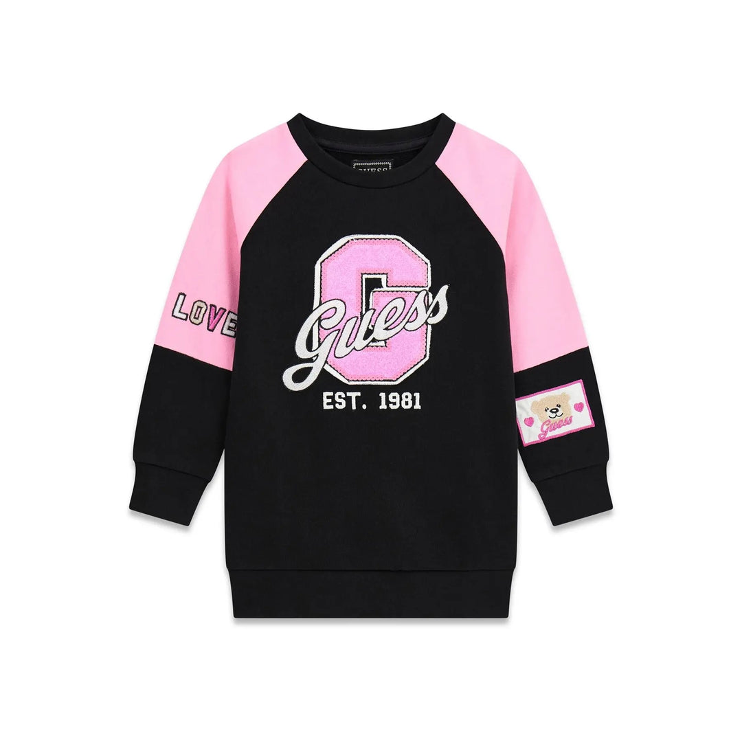 Abito GUESS bambina nero e rosa Teddy Love  dalla taglia 2 anni alla 7 anni