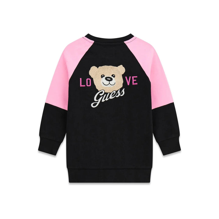 Abito GUESS bambina nero e rosa Teddy Love  dalla taglia 2 anni alla 7 anni