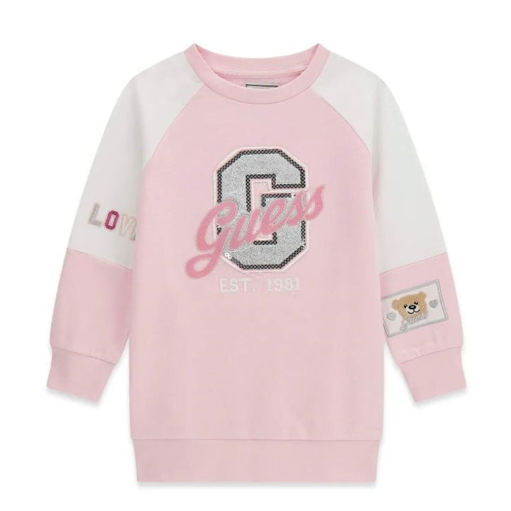 Abito GUESS bambina panna e rosa Teddy Love dalla taglia 2 anni alla 7 anni