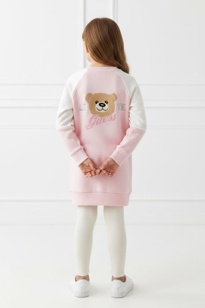 Abito GUESS bambina panna e rosa Teddy Love dalla taglia 2 anni alla 7 anni