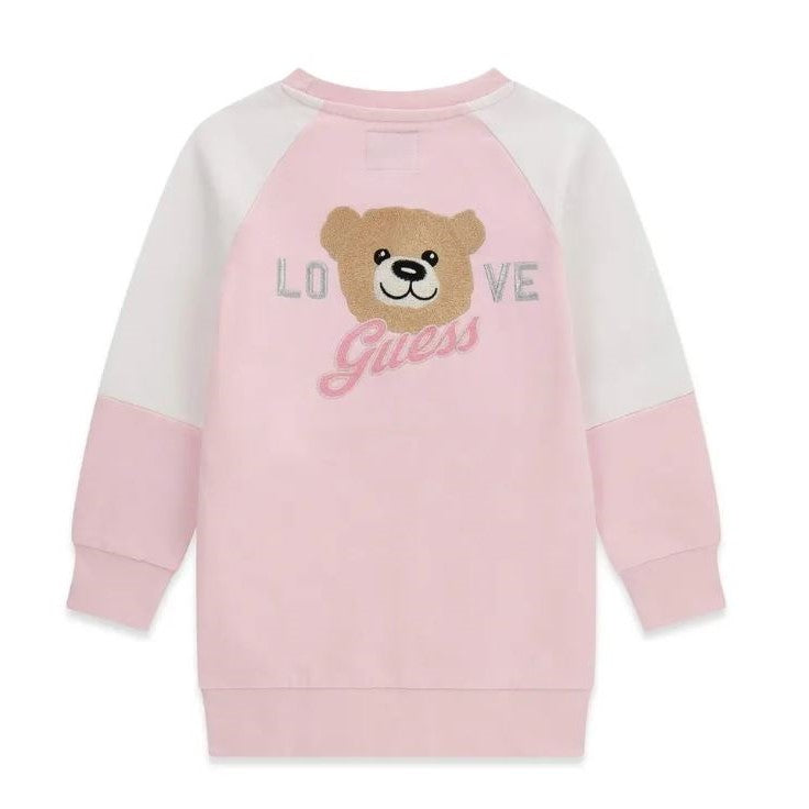 Abito GUESS bambina panna e rosa Teddy Love dalla taglia 2 anni alla 7 anni