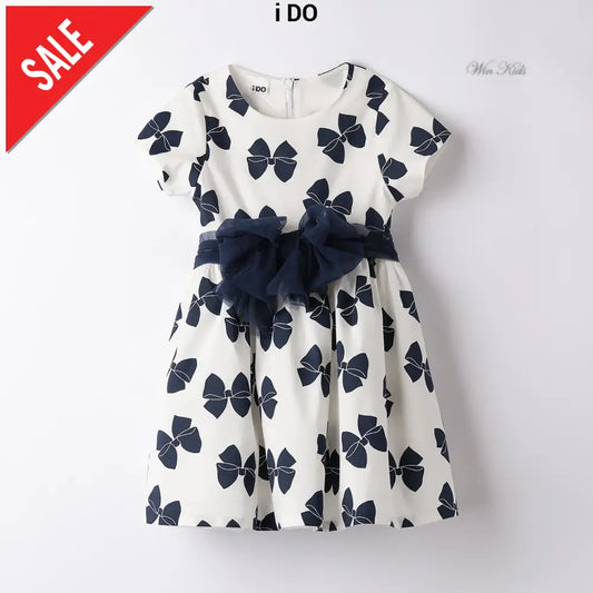 Abito I DO fantasia fiocchi bianco e blu dalla 12 mesi alla 8 anni Abiti