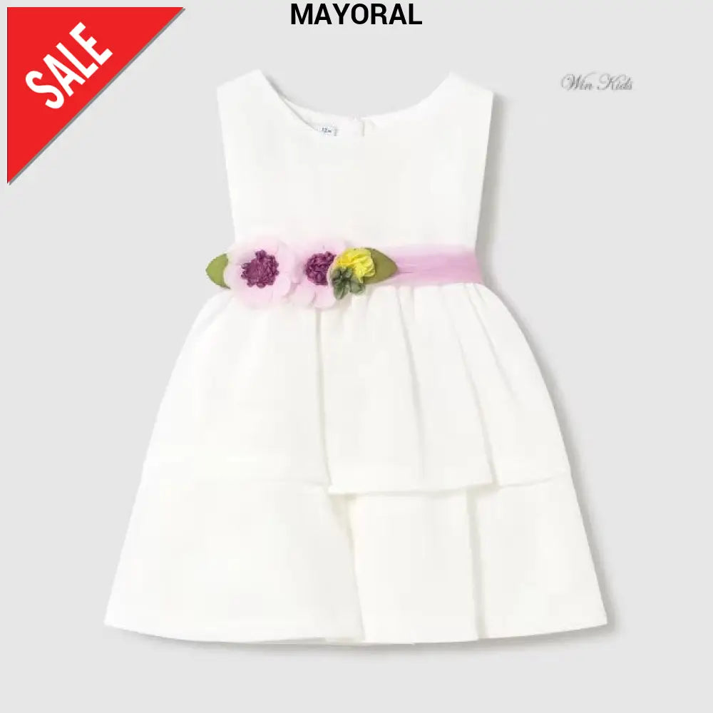 Abito MAYORAL in lino con cintura rosa 6 mesi - 4 anni Abiti