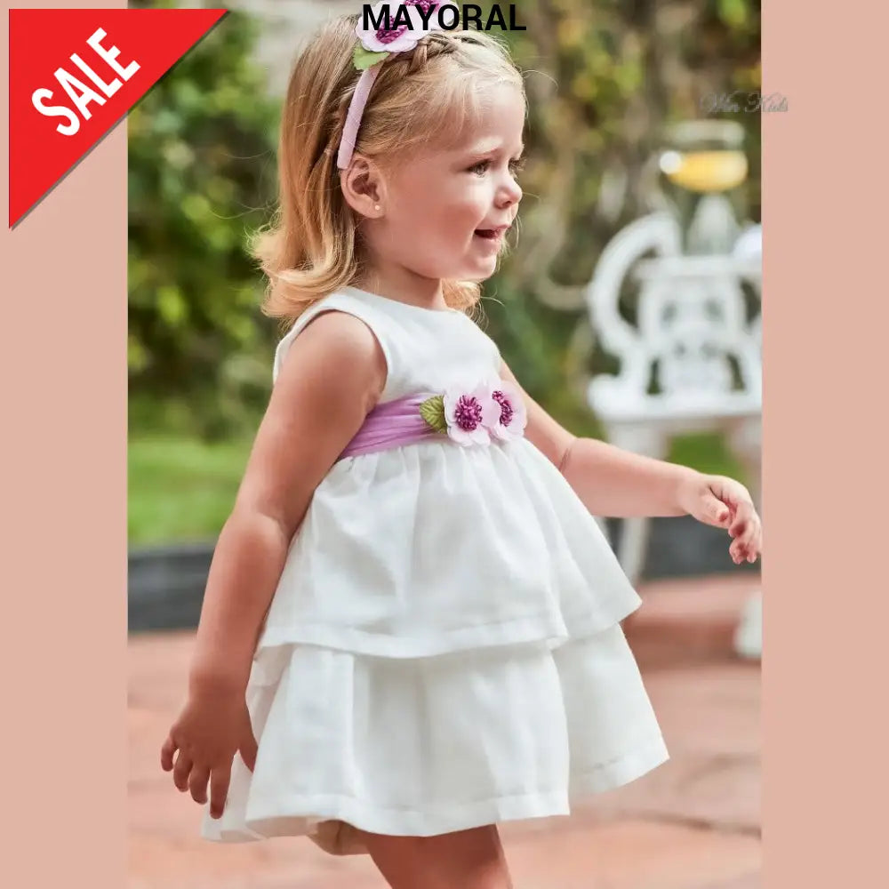 Abito MAYORAL in lino con cintura rosa 6 mesi - 4 anni Abiti