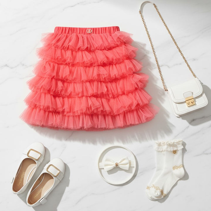 GONNA TWINSET in tulle corallo a balze 8 anni - 16 anni