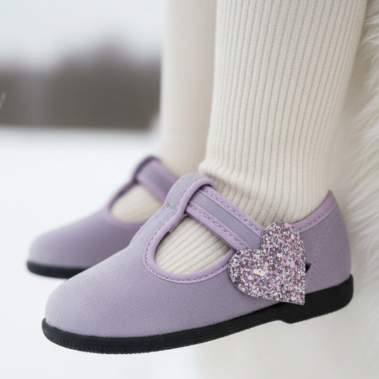 SPINDOCTOR ballet flats in lilac velvet with velcro closure and glitter heart MADE IN ITALY 19 - 22 (Copy)