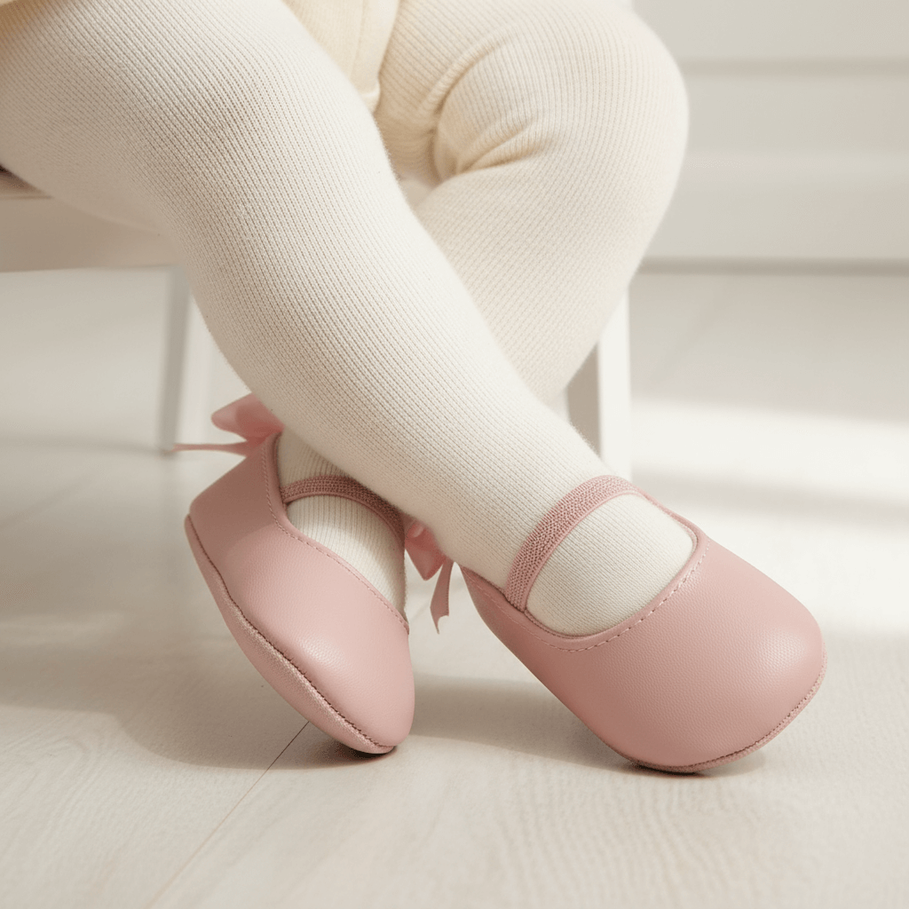 Ballerine rosa per neonata con calzamaglie panna