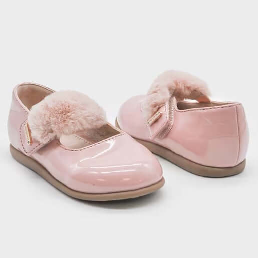 MAYORAL pink patent leather ballerinas with fur detail 19 - 25