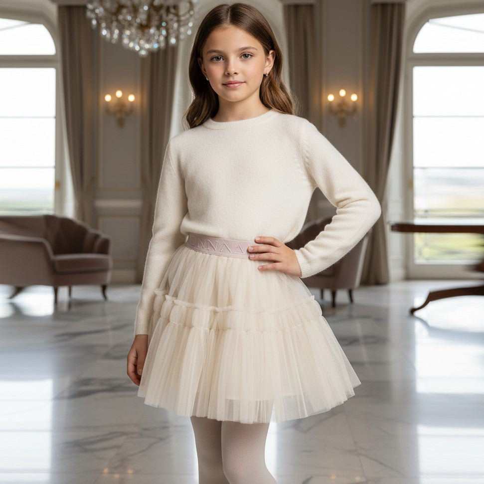 Gonna MONNALISA per occasioni speciali in tulle plissettato beige 8 anni - 10 anni