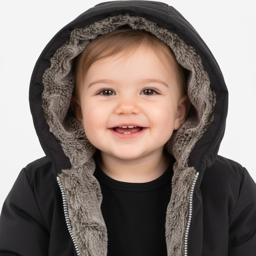 Giubbotto SUNS BOARDS lungo con pelliccia interna nero 12 mesi