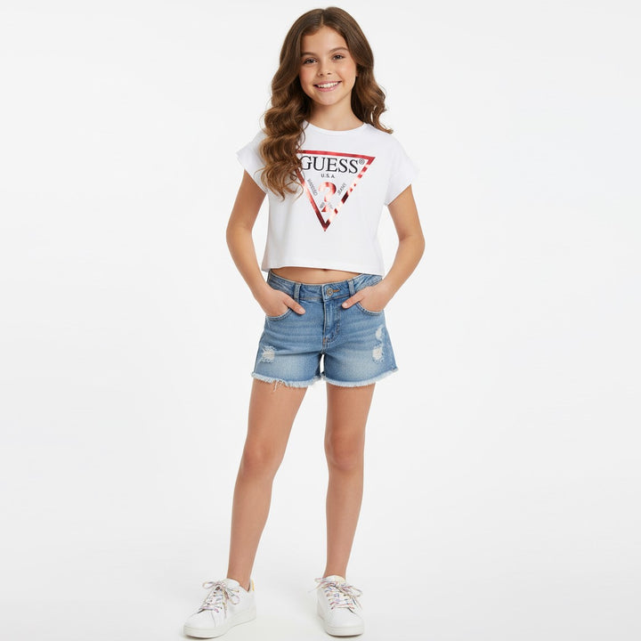 Camiseta corta GUESS blanca con logo laminado 8 años - 16 años