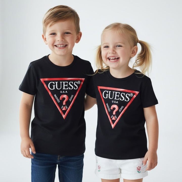 T-shirt GUESS in cotone nera con logo unisex 3/6 mesi - 7 anni